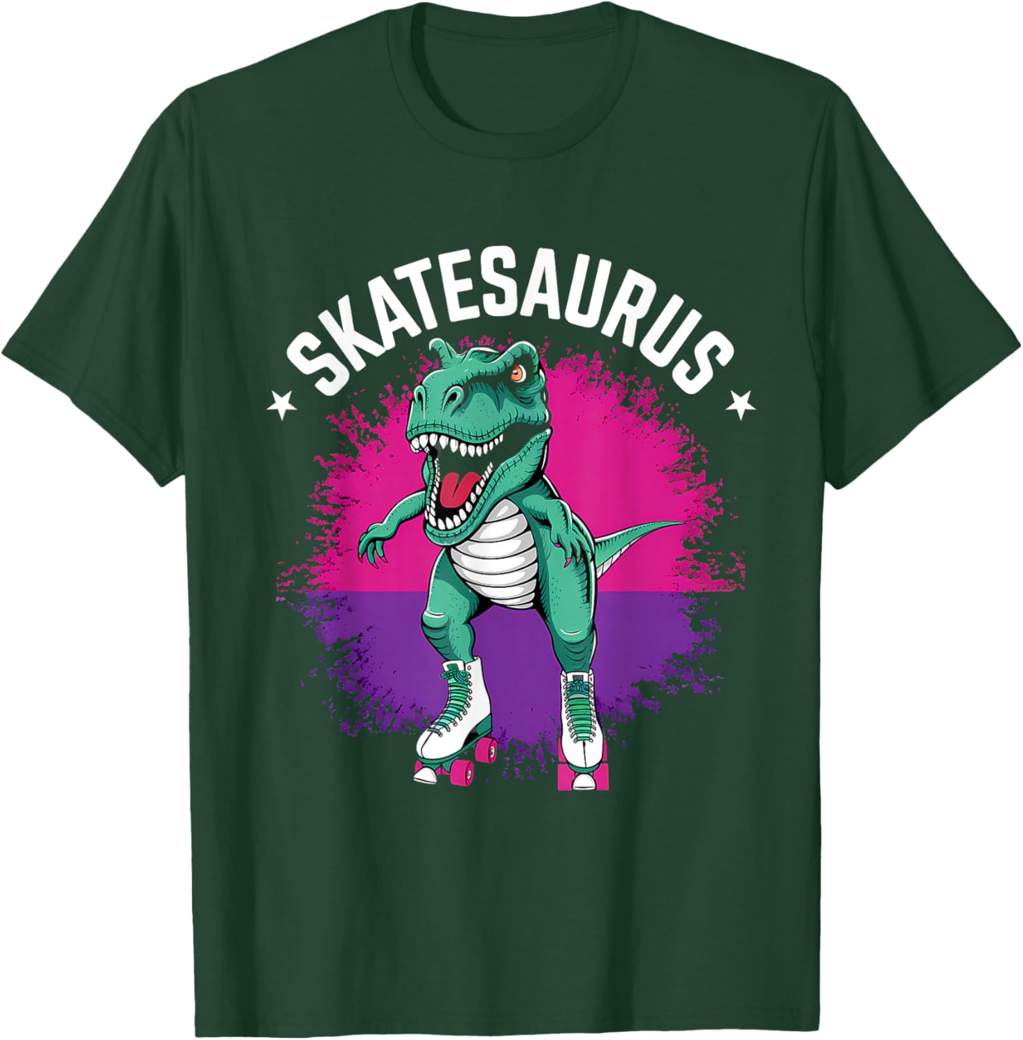 Roller Skater Dinosaur Skate T-Rex Funny Roller Skating T-Shirt - T-Shirt | Forest