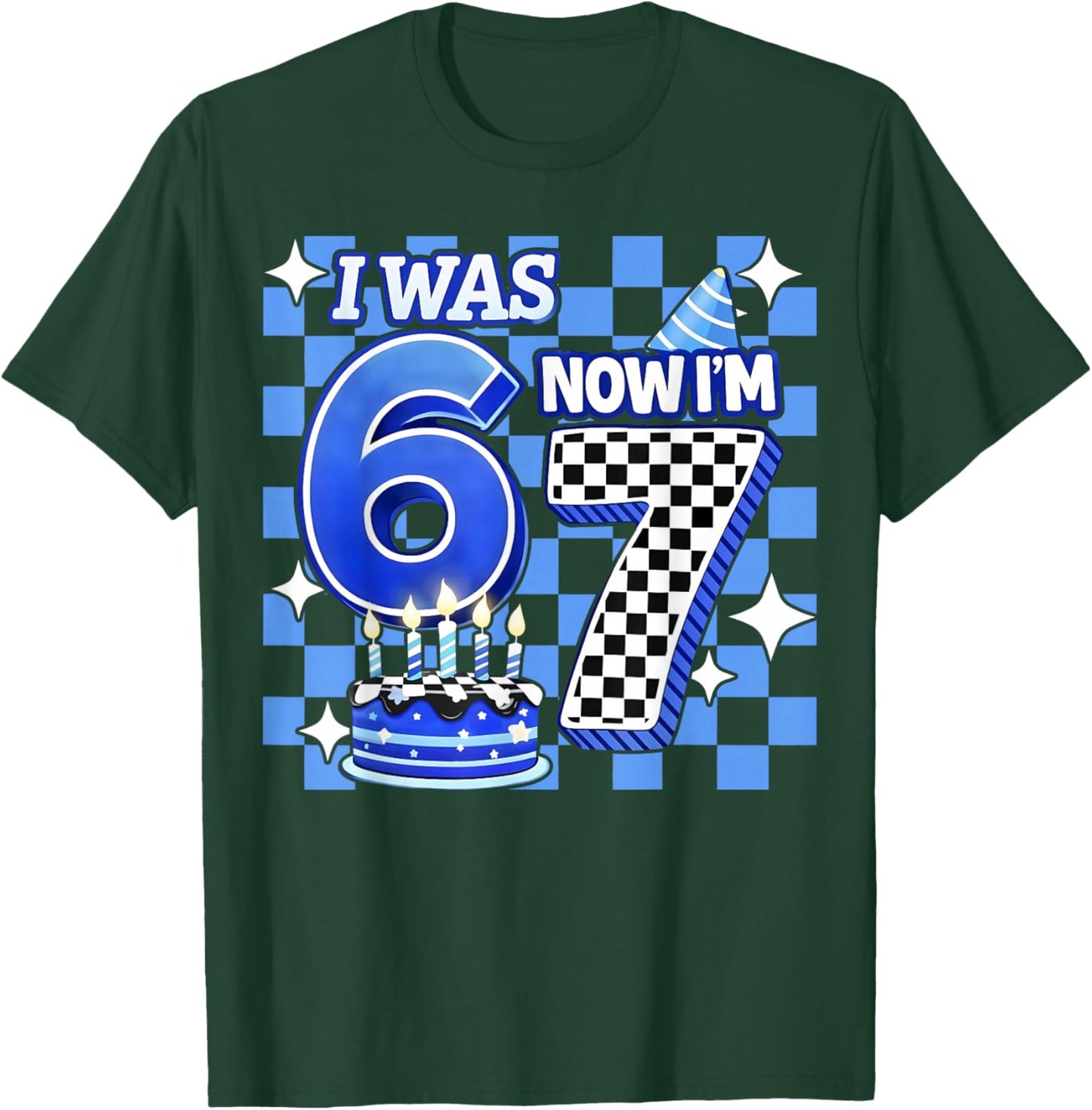 I was 6 Now I'm 7 Blue Checkered Funny Birthday Boy Kid Gift T-Shirt - T-Shirt | Forest