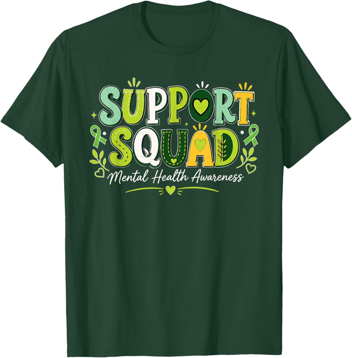 Groovy Support Squad Green Mental Health Awareness Month T-Shirt - T-Shirt | Forest