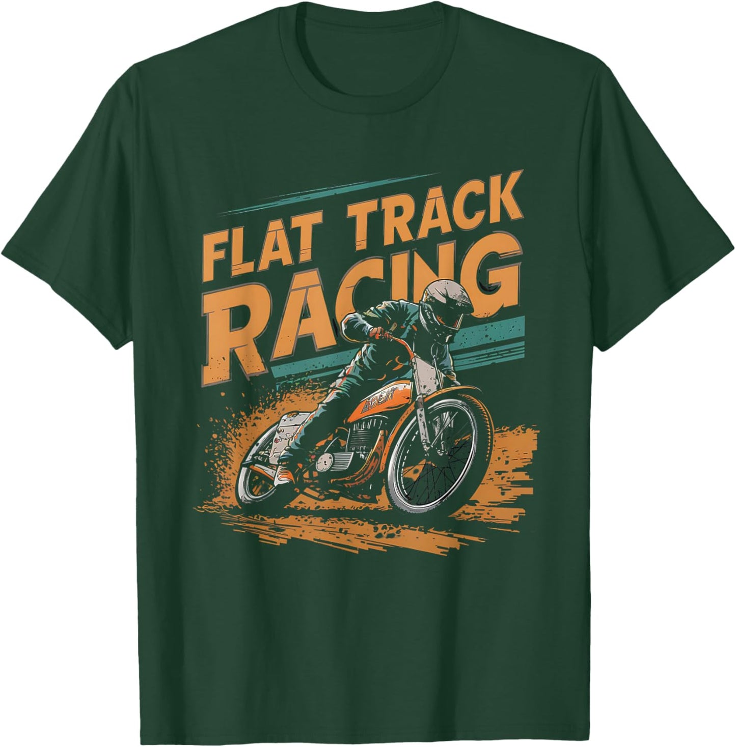 Flat Track Motorcycle Racing American Flag Speedway Dirt T-Shirt - T-Shirt | Forest
