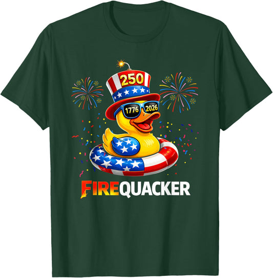 4th of July Duck Firequacker US Patriotic Funny 250 Years T-Shirt - T-Shirt | Forest