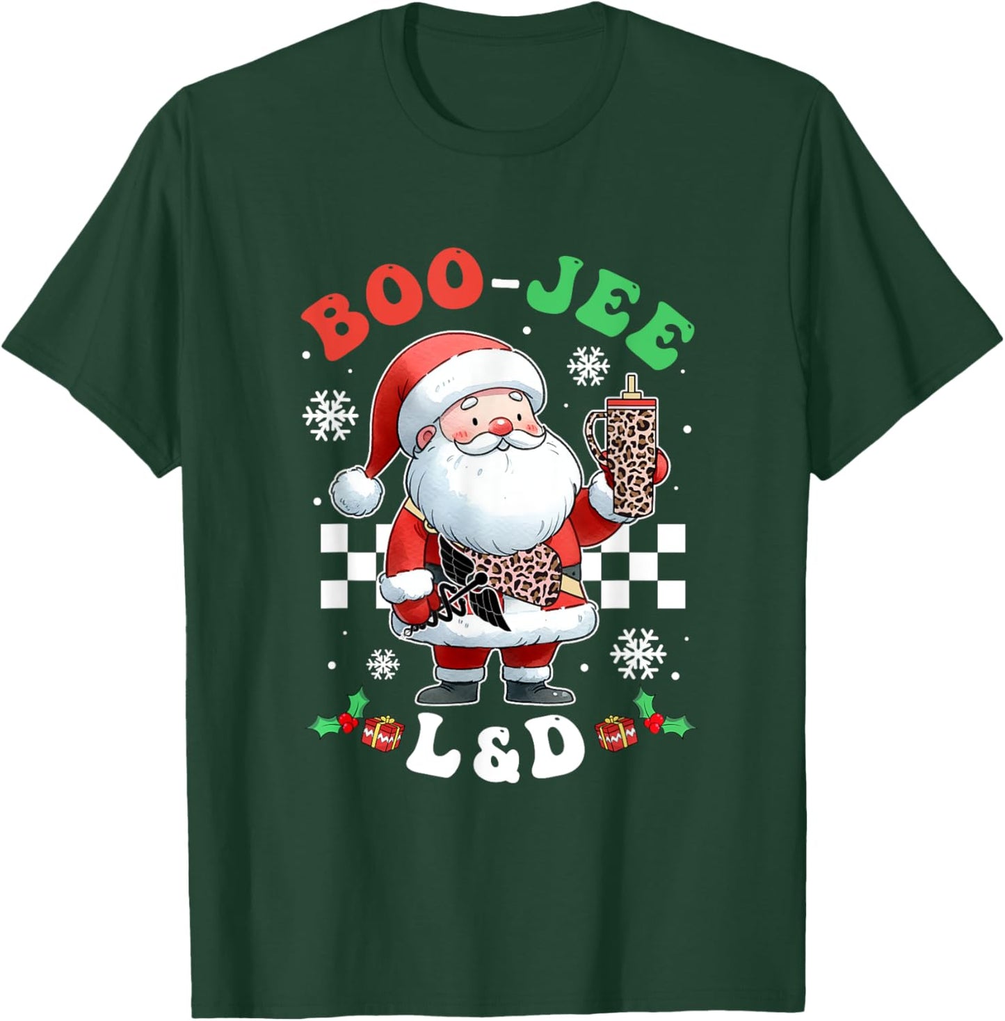 Groovy Bougie L&D Santa Christmas Matching Nurse Scrub Women T-Shirt - T-Shirt | Forest