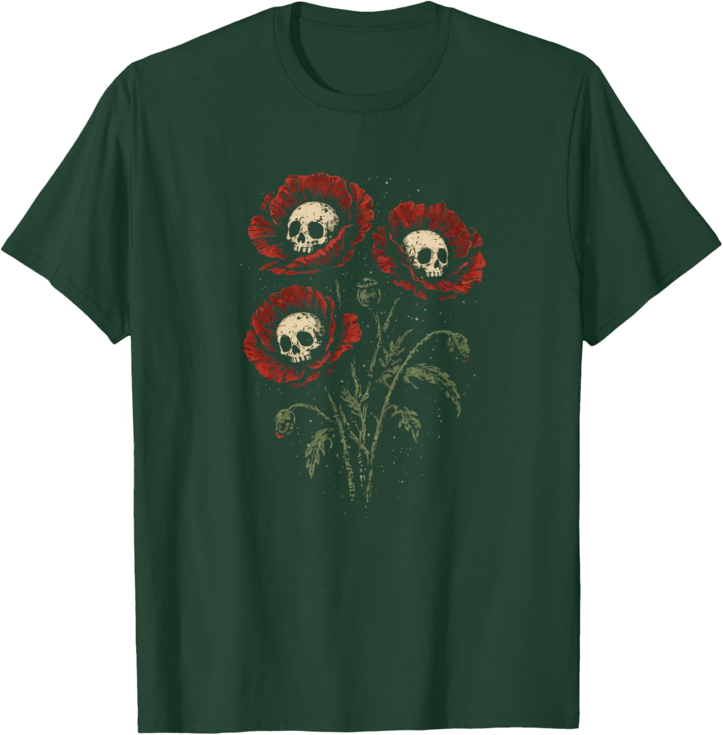 Skull Flowers Creepy Grunge Gothic Graphic T-Shirt - T-Shirt | Forest