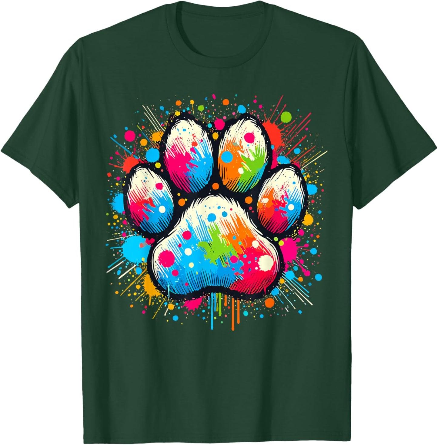 Colorful Paw Dog , -Adults & Kids, Black, Small, Short Sleeve, , Classic Fit T-Shirt - T-Shirt | Forest