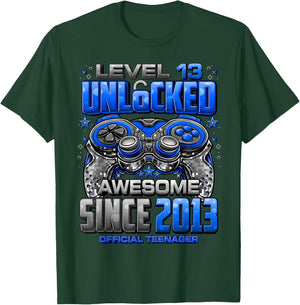 Level 13 Unlocked Awesome Since 2013 13th Birthday Gaming T-Shirt - T-Shirt | Forest