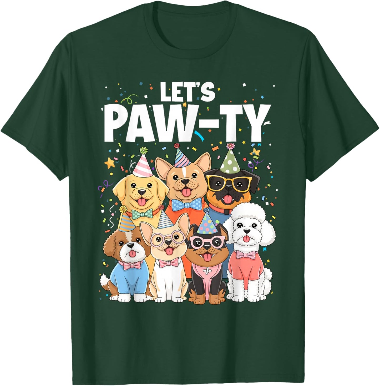 Dog Mom Birthday Dog Bday Boy Girl Let's Pawty Birthday T-Shirt - T-Shirt | Forest