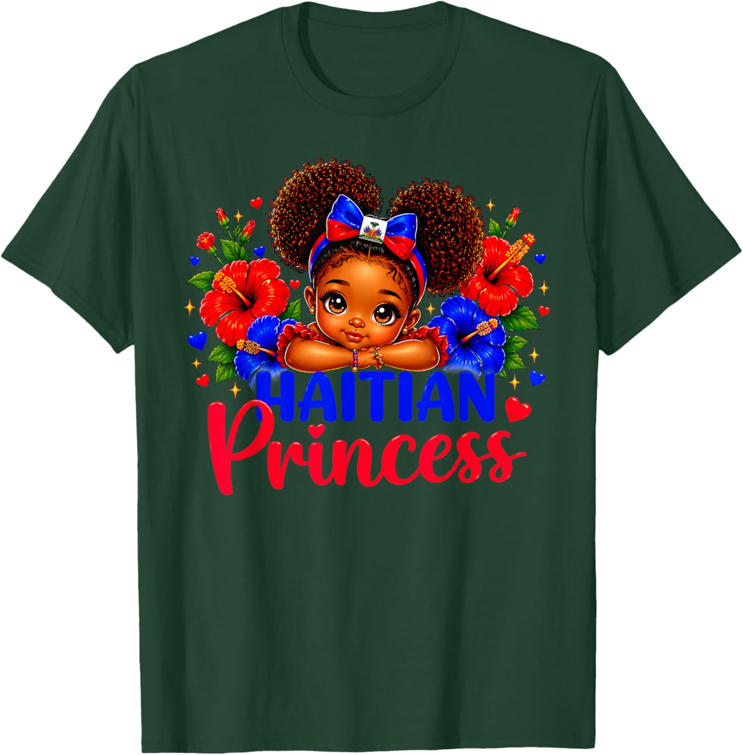 Haitian Princess Haiti Flag Melanin for Black Girls Kids T-Shirt - T-Shirt | Forest