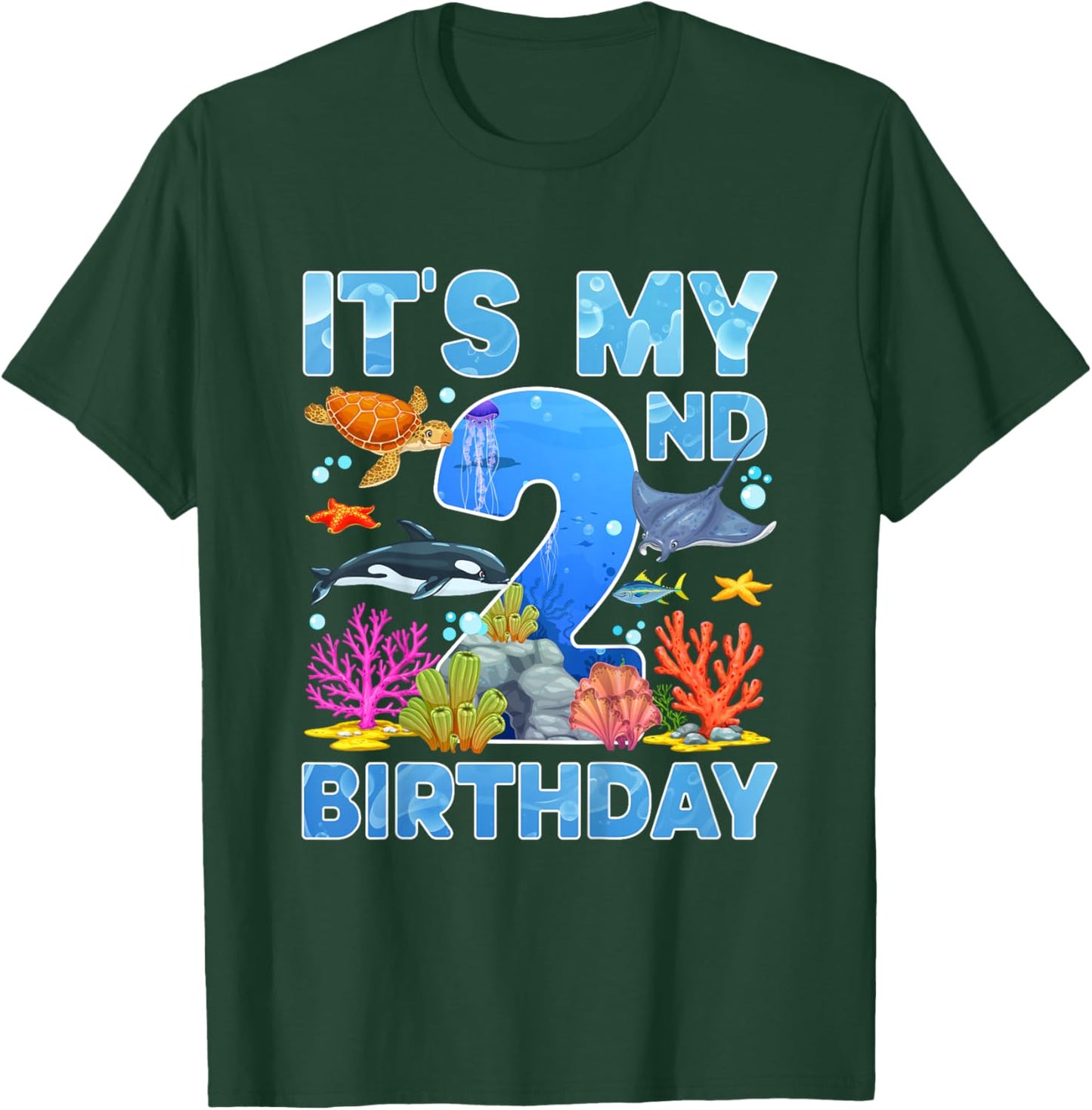 2nd Ocean Birthday Party Two Year Old Sea Animals T-Shirt - T-Shirt | Forest