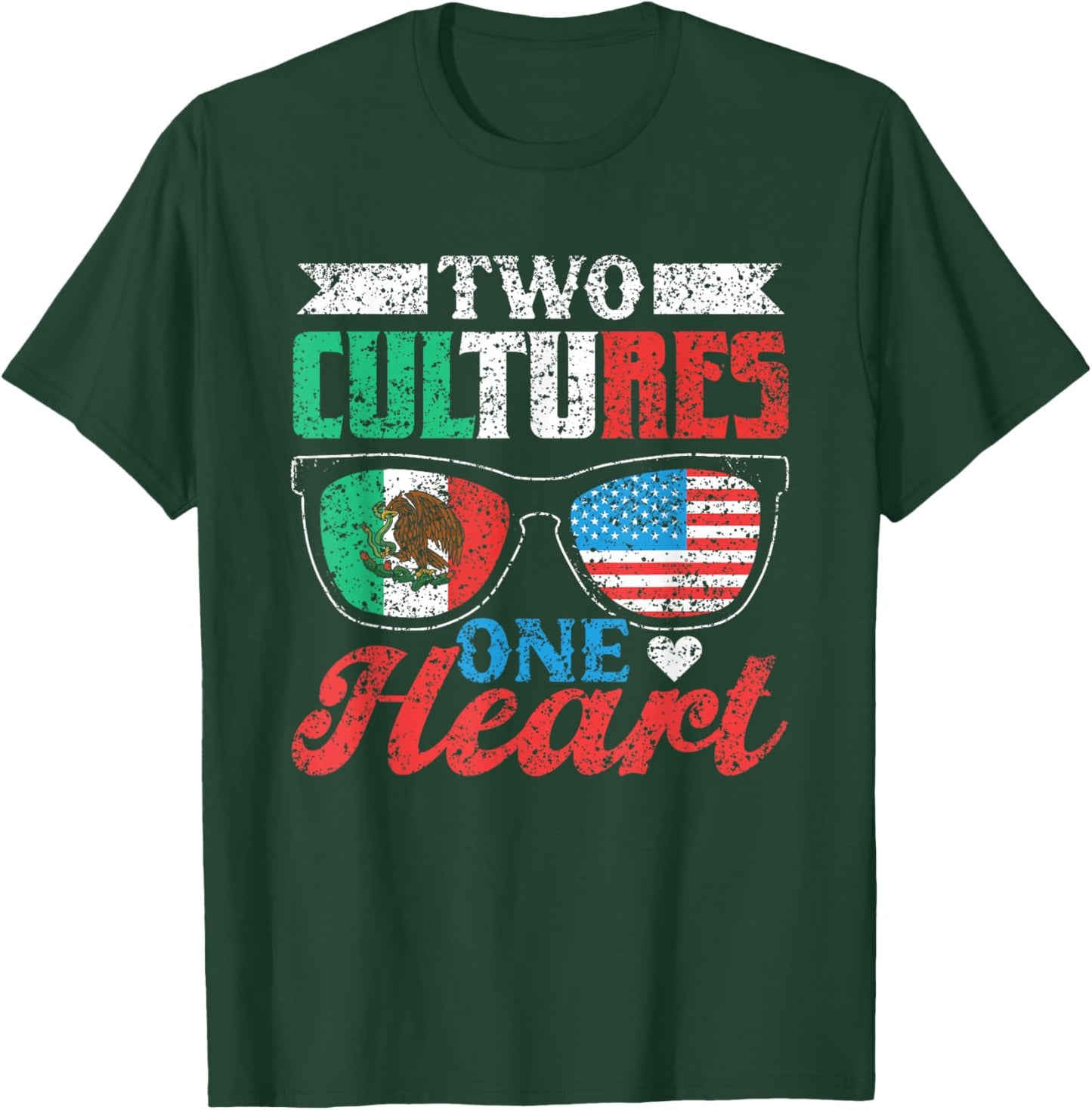 Two Cultures One Heart Usa Mexico America Mexican American T-Shirt - T-Shirt | Forest