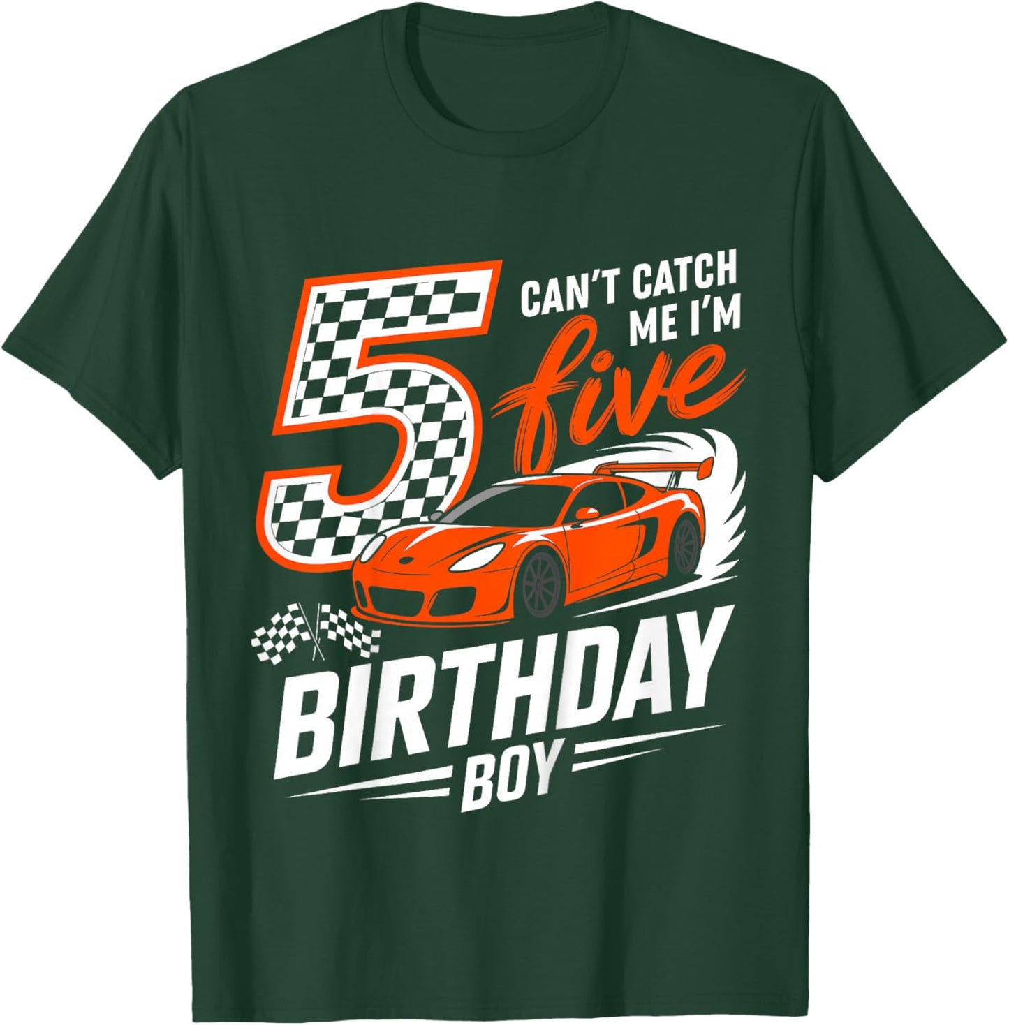 Kids Race Car Racing 5th Birthday 5 Years Old Cars Five Bday Boys T-Shirt - T-Shirt | Forest