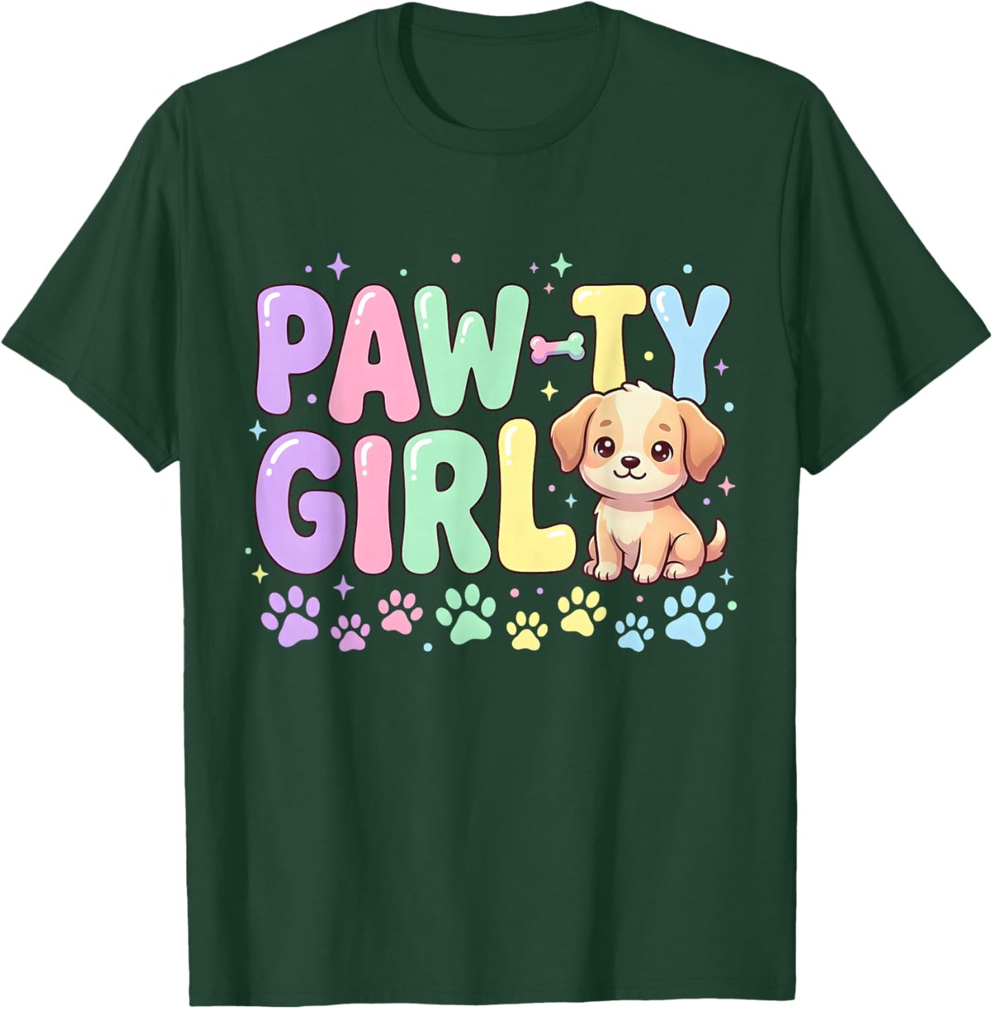 Let's Pawty Girl Birthday Dog Puppy Party Girl Kids Birthday T-Shirt - T-Shirt | Forest