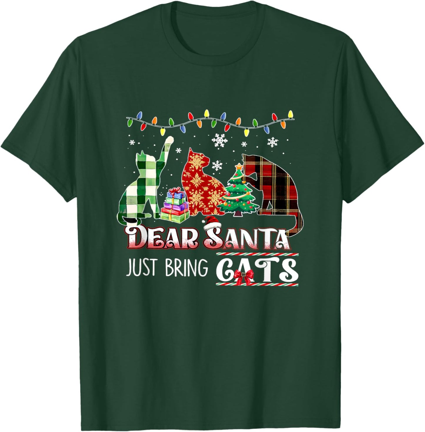 Dear Santa Just Bring Cats Funny Christmas Cat Lover Xmas T-Shirt - T-Shirt | Forest