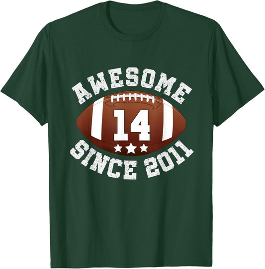Awesome Since 2011 14 Year Old Football Player 14th Birthday T-Shirt - T-Shirt | Forest