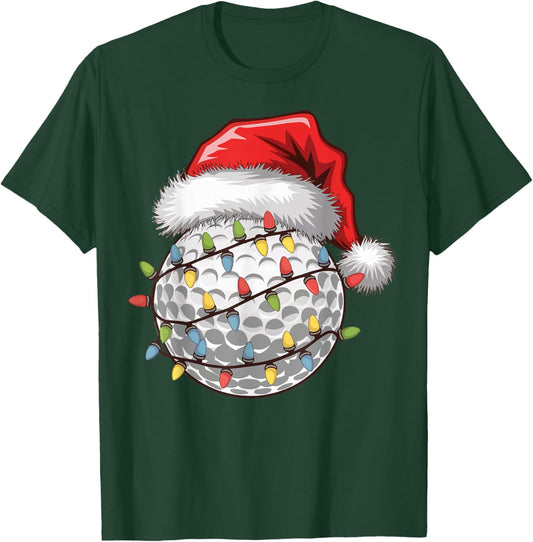 Golf Ball Santa Hat Christmas Tree Lights Golfing Golfer T-Shirt - T-Shirt | Forest