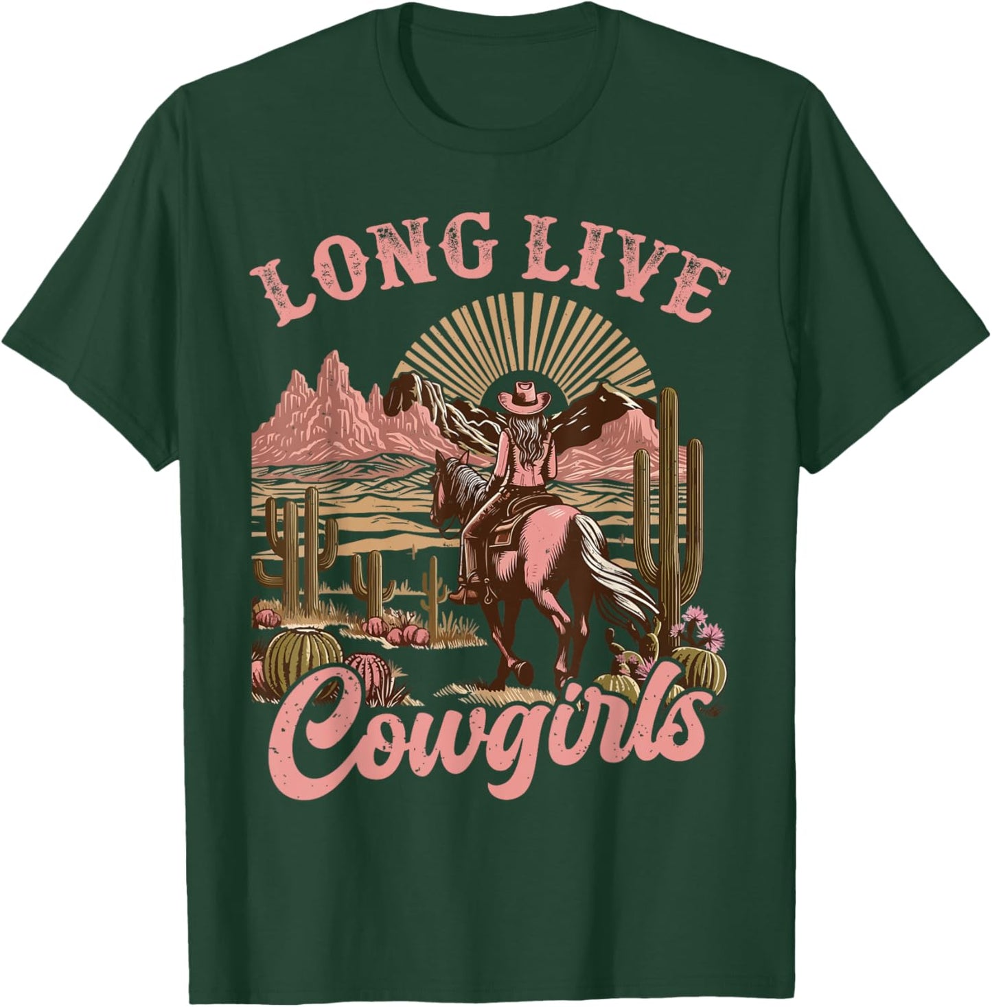 Vintage Western Country Southern Women Girls Gifts Long Live Country Cute Cowgirl Riding Horse Howdy Rodeo T-Shirt - T-Shirt | Forest