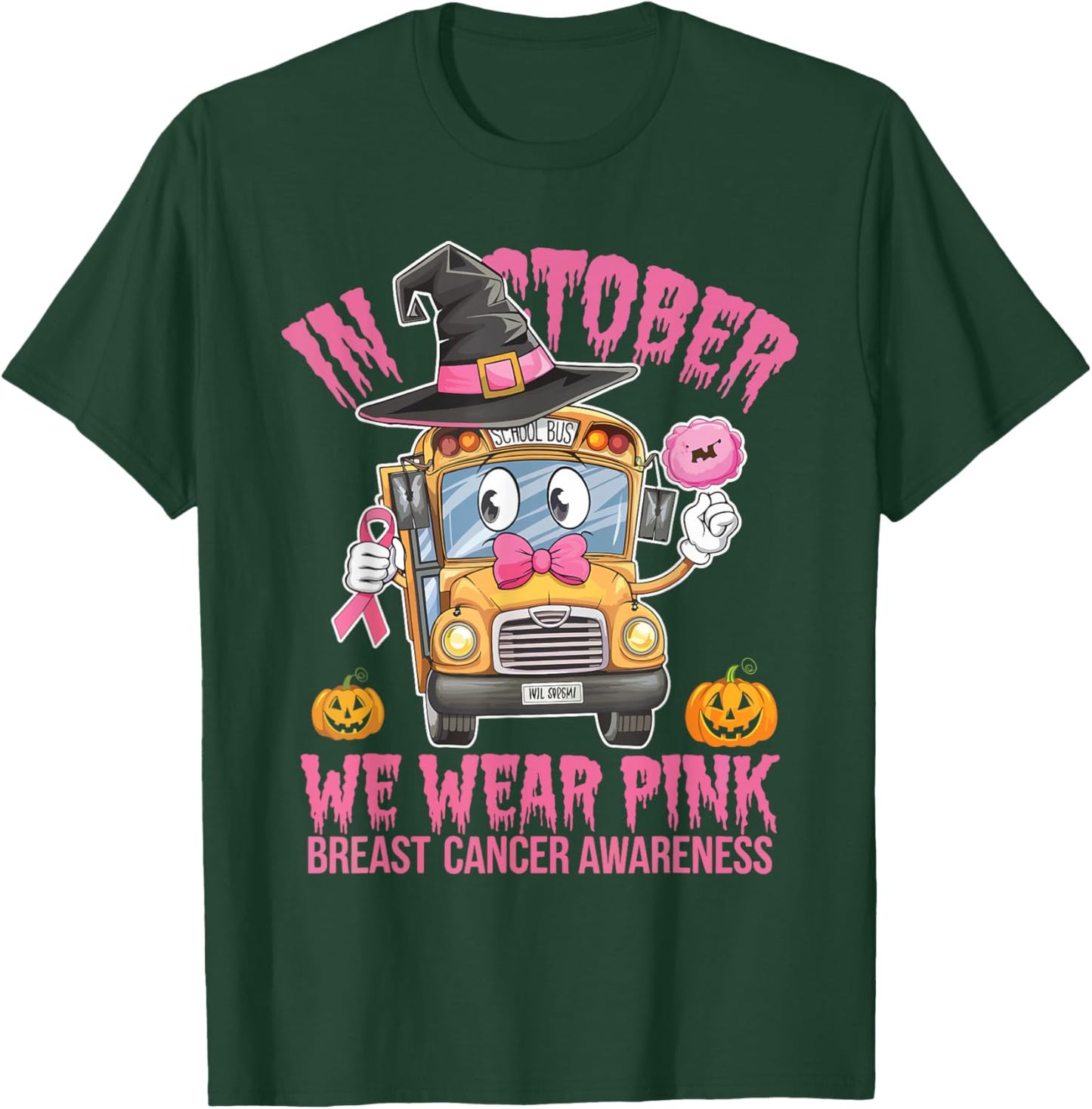 In October We Wear Pink School Bus T-Shirt - T-Shirt | Forest