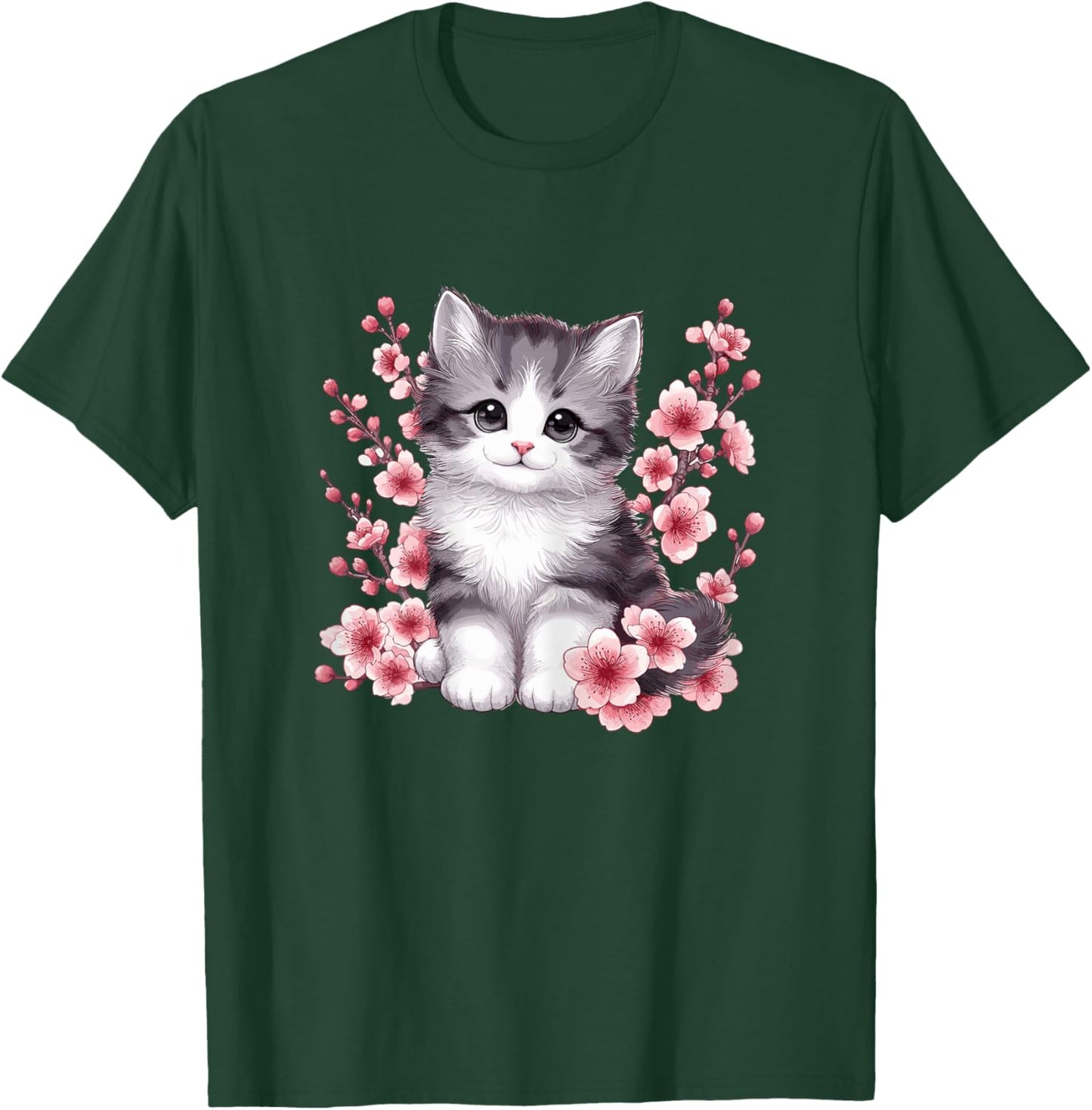 Cat with Cherry Blossoms Cute Cat T-Shirt - T-Shirt | Forest