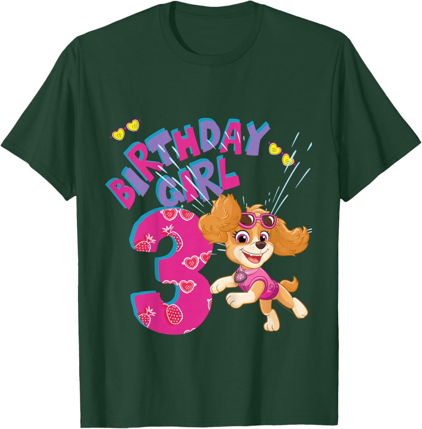 Official Paw Patrol Skye Jumping Birthday Girl Age 3 T-Shirt - T-Shirt | Forest