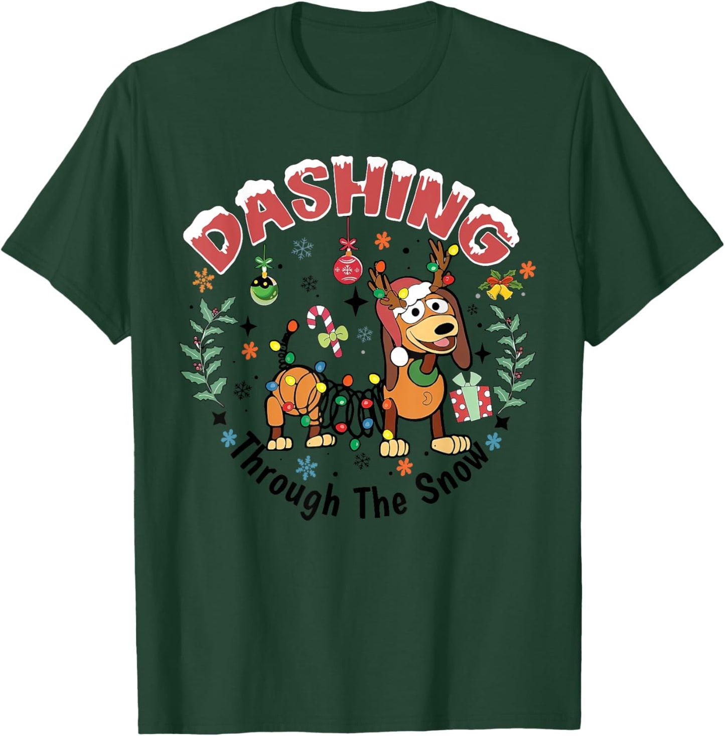 Dashing Through The Snow Funny Dachshund Dog Christmas Light Men Women T-Shirt - T-Shirt | Forest