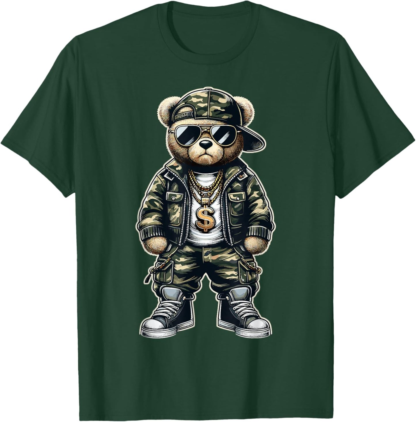 Camouflage Hip Hop Teddy Bear T-Shirt - T-Shirt | Forest