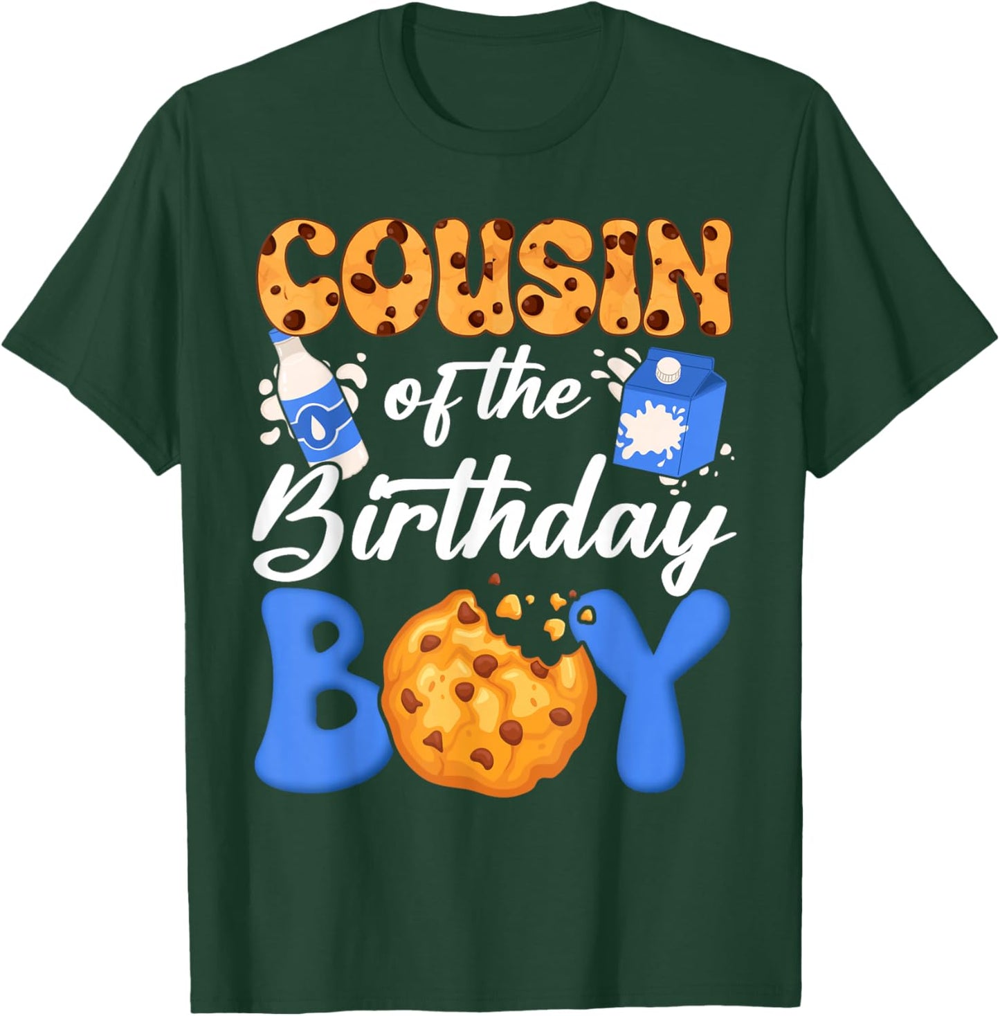 Cousin of The Birthday Boy Milk and Cookies 1St Birthday T-Shirt - T-Shirt | Forest