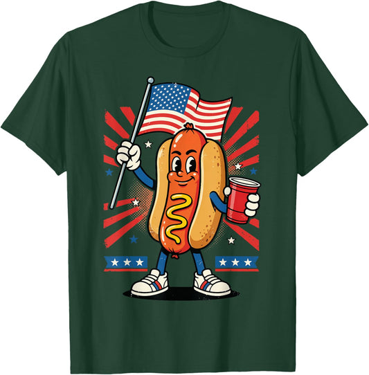 Hot Dog USA Flag Beer 4th of July T-Shirt - T-Shirt | Forest