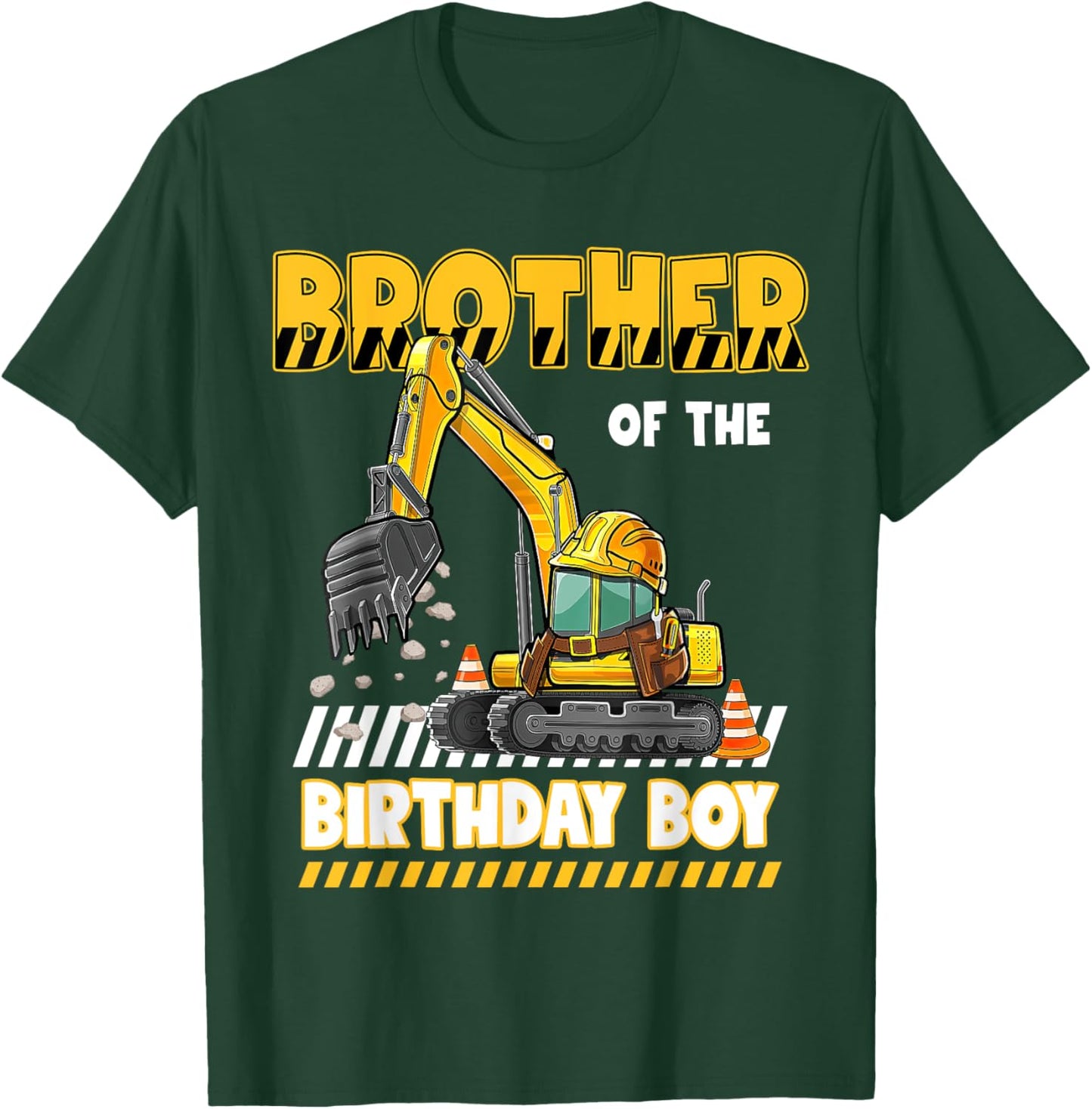 Brother Of The Birthday Boy Construction Excavator Family T-Shirt - T-Shirt | Forest