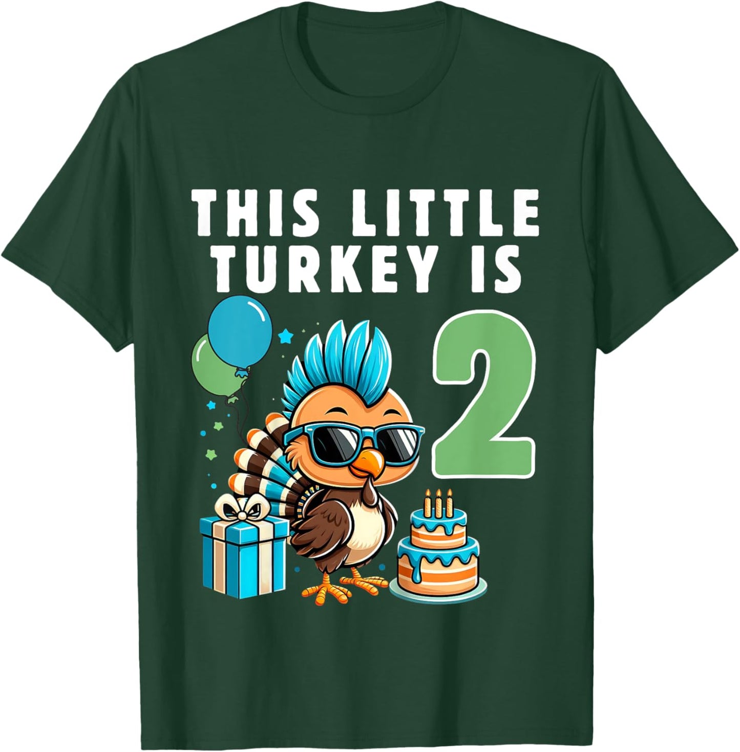 Kids This Little Turkey is 2, Boys 2nd Birthday Kids Thanksgiving T-Shirt - T-Shirt | Forest