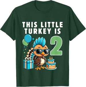 Kids This Little Turkey is 2, Boys 2nd Birthday Kids Thanksgiving T-Shirt - T-Shirt | Forest