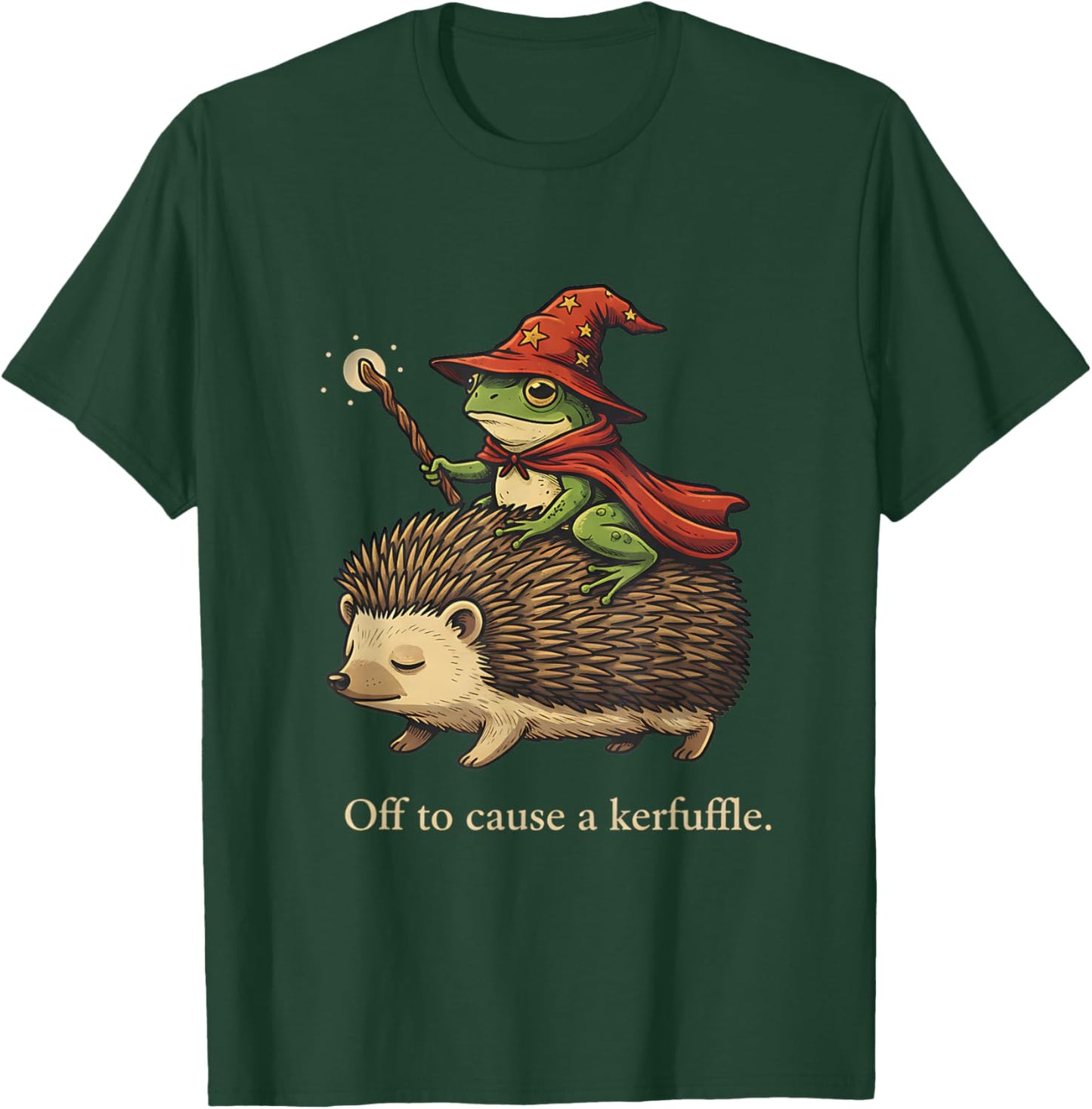 Off to Cause A Kerfuffle - Funny Meme Whimsical Frog Wizard T-Shirt - T-Shirt | Forest