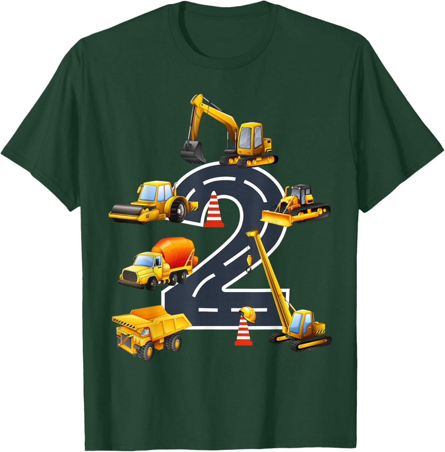 2nd Construction Birthday Party Excavator Boys 2 Years Old T-Shirt - T-Shirt | Forest