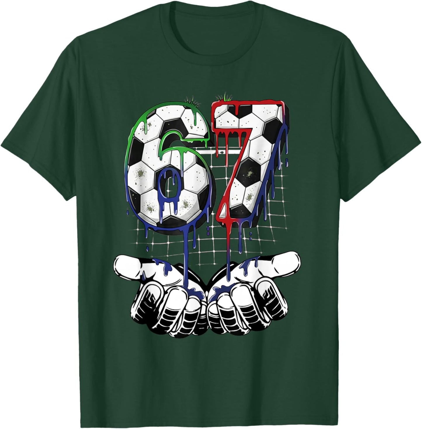 Soccer Ice Cream Drip Number 67 Boys Soccer Player 67 Sports T-Shirt - T-Shirt | Forest