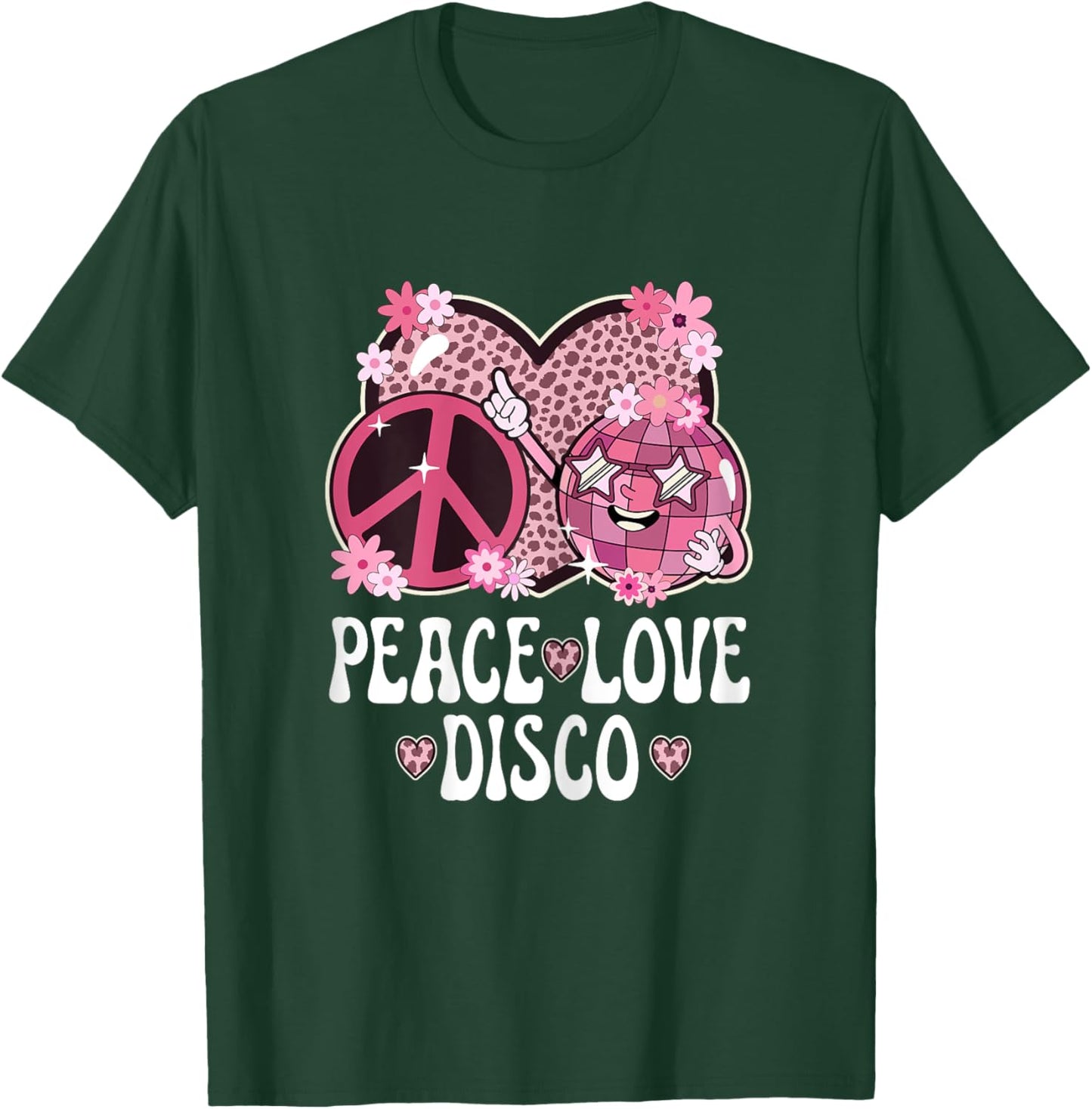 Peace Love Disco Outfit Cheetah Print Women Girls 70s Disco T-Shirt - T-Shirt | Forest