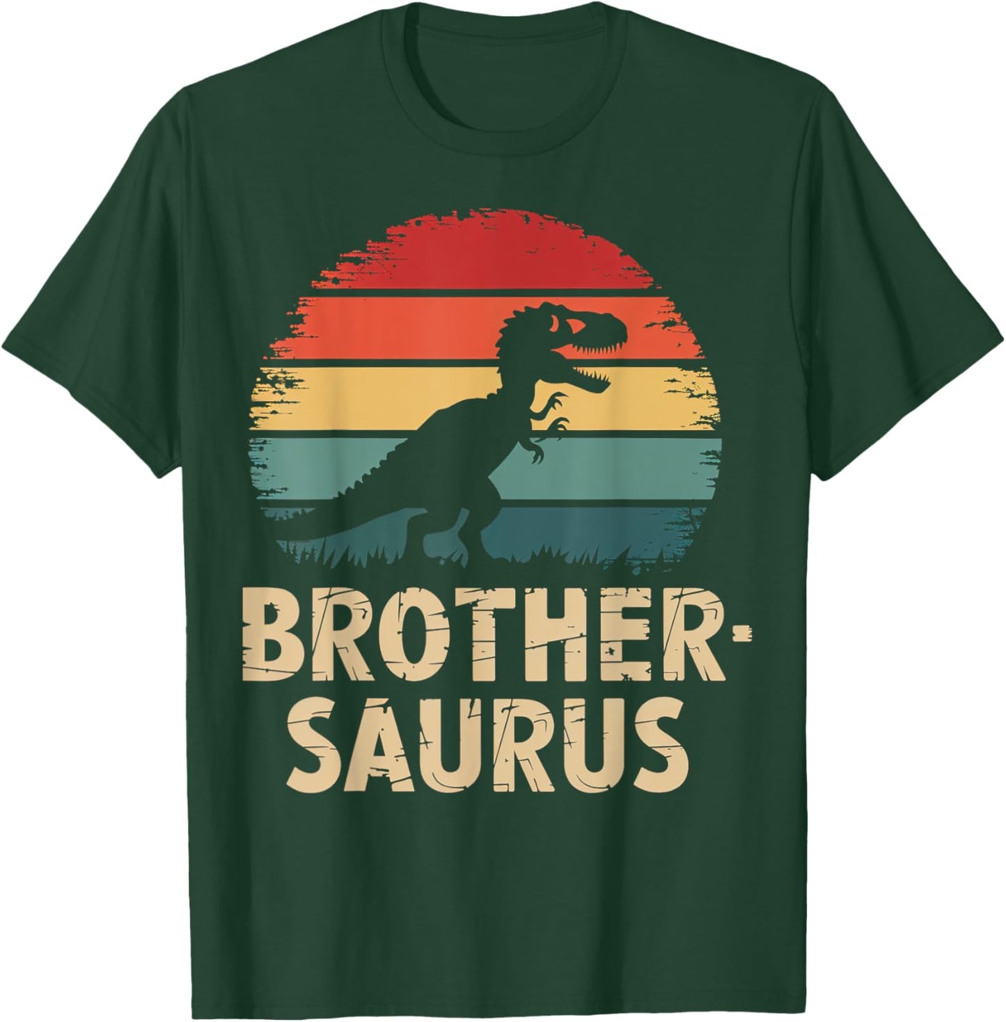 Retro Brothersaurus Dinosaur Rainbow Sunset T-Rex Design T-Shirt - T-Shirt | Forest