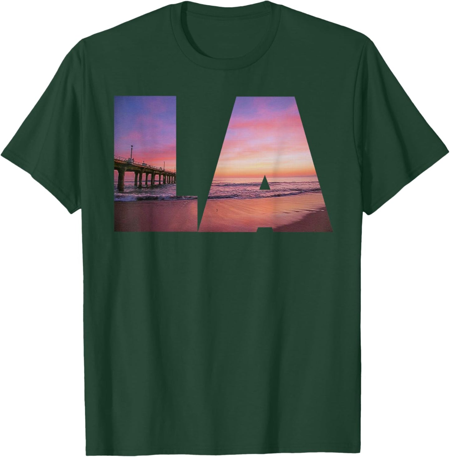Los Angeles LA Sunset Beach Santa Monica Polices Chemise T-Shirt - T-Shirt | Forest