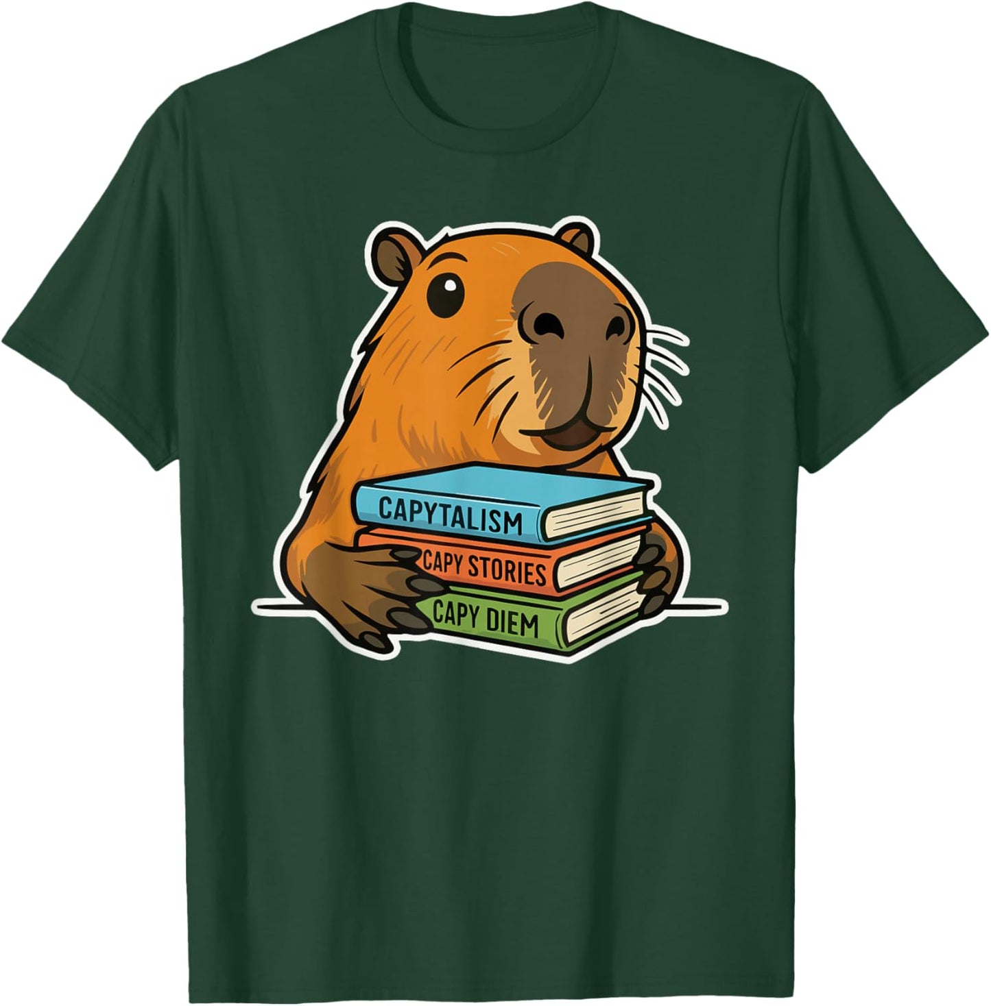 Capybara Book Nerd Librarian Funny Book Lover T-Shirt - T-Shirt | Forest