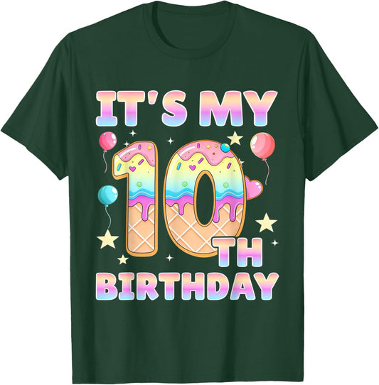 It's My 10th Birthday Ice Cream 10 Years Old Boys Girls T-Shirt - T-Shirt | Forest