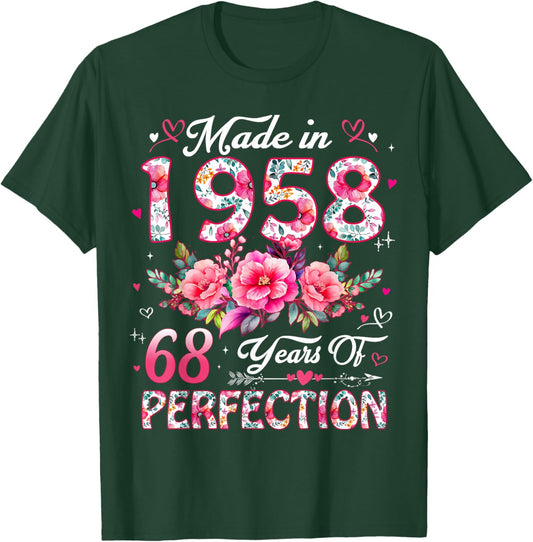 68 Year Old Made in 1958 Floral 68th Birthday Women T-Shirt - T-Shirt | Forest