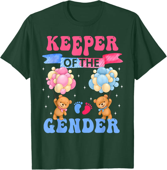 Keeper of The Gender Reveal Cute Bear Balloons Pink Or Blue T-Shirt - T-Shirt | Forest