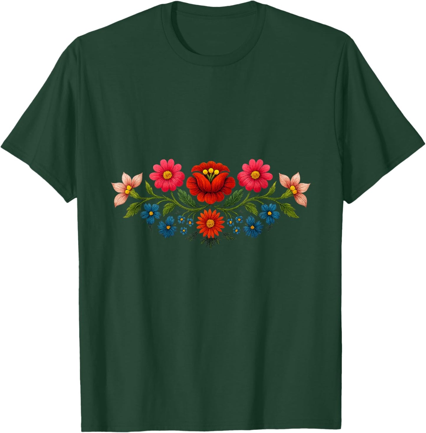 Vibrant Hungarian Folk Art Floral Traditional Motif T-Shirt - T-Shirt | Forest