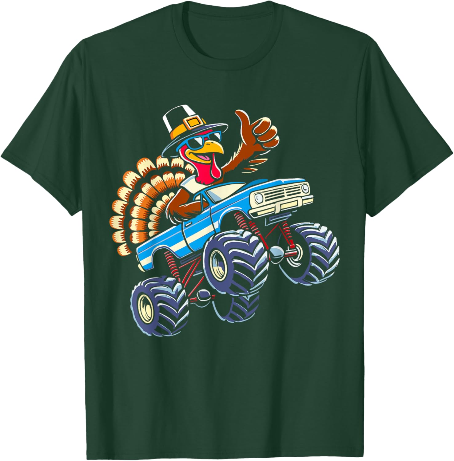 Turkey riding monster truck for boys kids thanksgiving T-Shirt - T-Shirt | Forest
