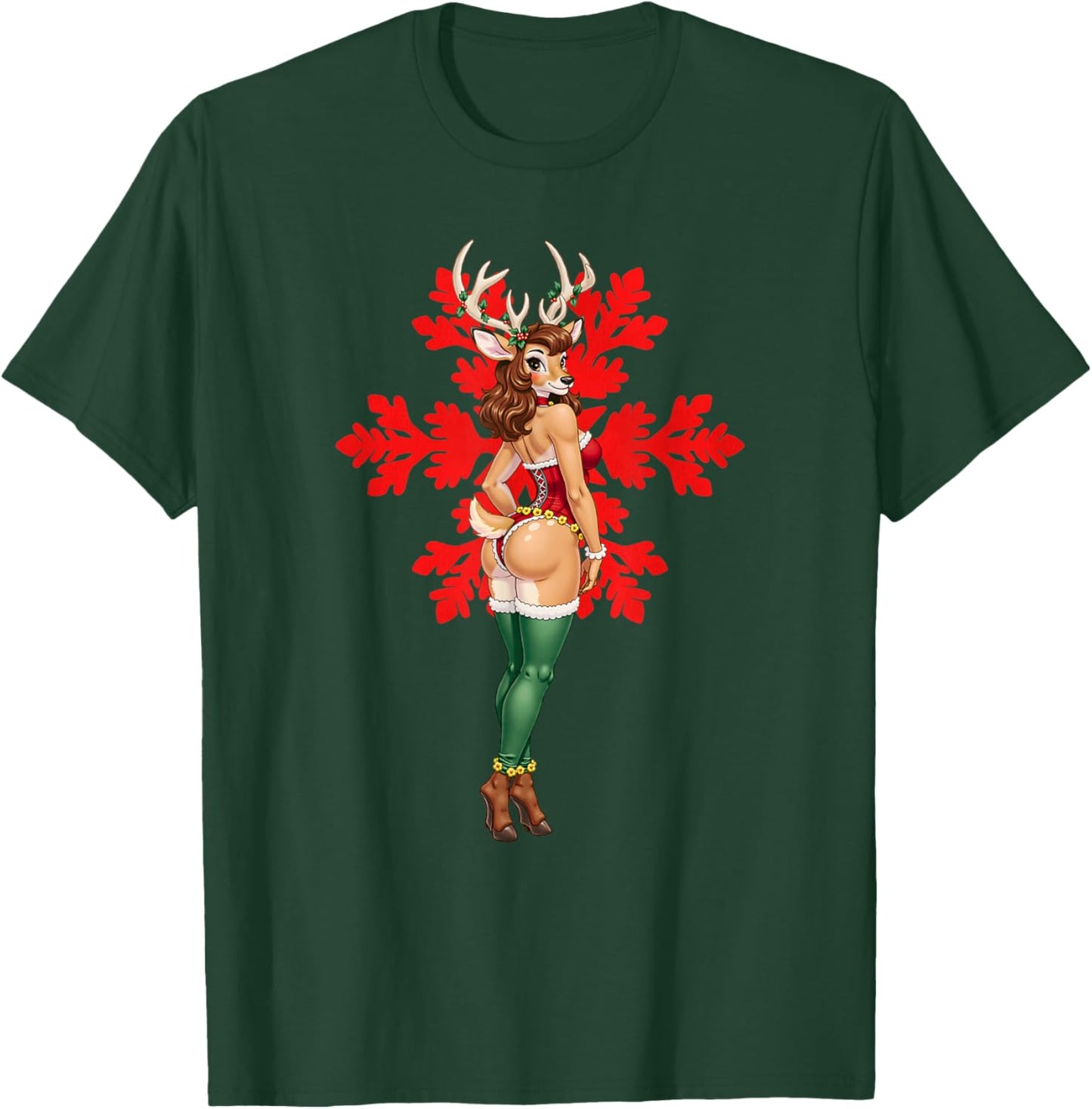 Fursuit Furry Christmas Sexy Reindeer Pin-Up Fursona Fandom T-Shirt - T-Shirt | Forest