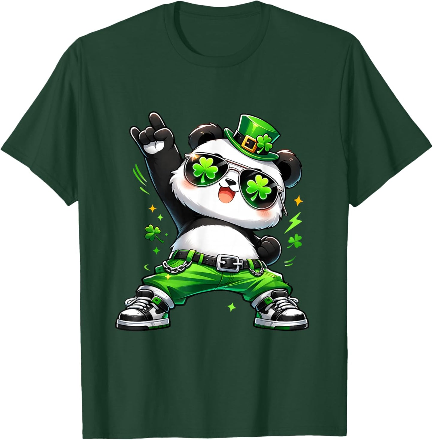 Panda Rocks St Patty's Shamrock St Patrick's Day Dancing T-Shirt - T-Shirt | Forest