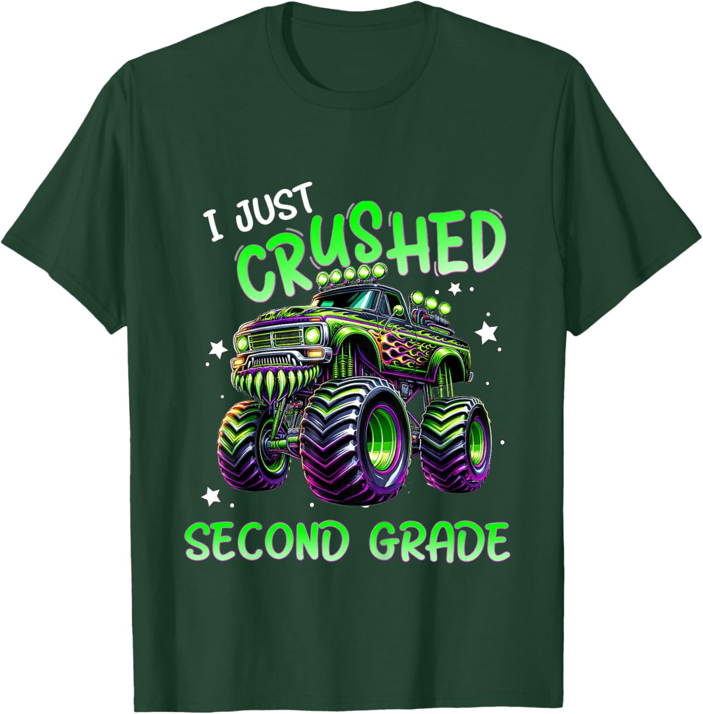 Kids I Just Crushed Second Grade Monster Truck Last Day of School T-Shirt - T-Shirt | Forest