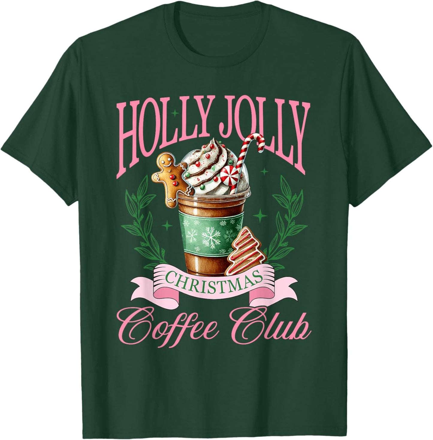 Coffee Christmas Gingerbread Pink Women Latte Cozy Winter T-Shirt - T-Shirt | Forest