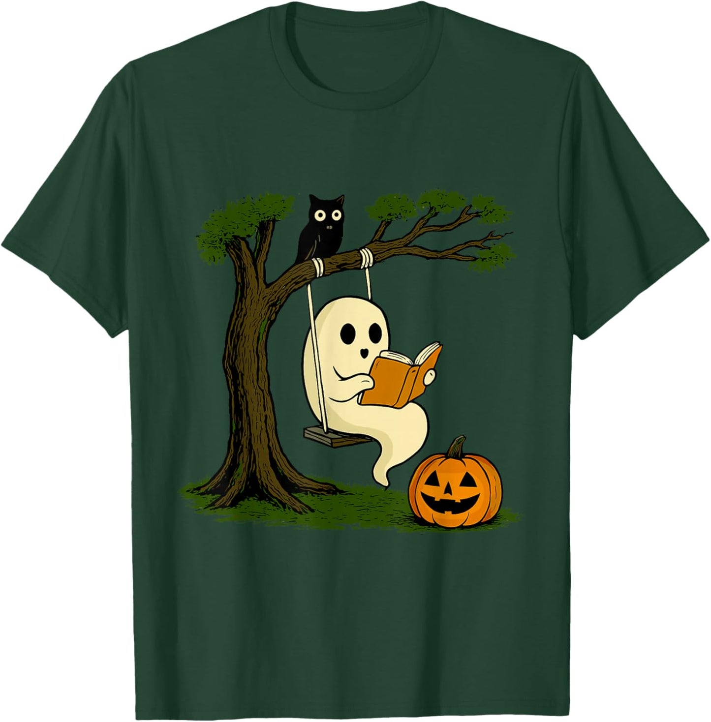 Vintage Ghost Swing Reading Book Swinging Halloween Costume T-Shirt - T-Shirt | Forest