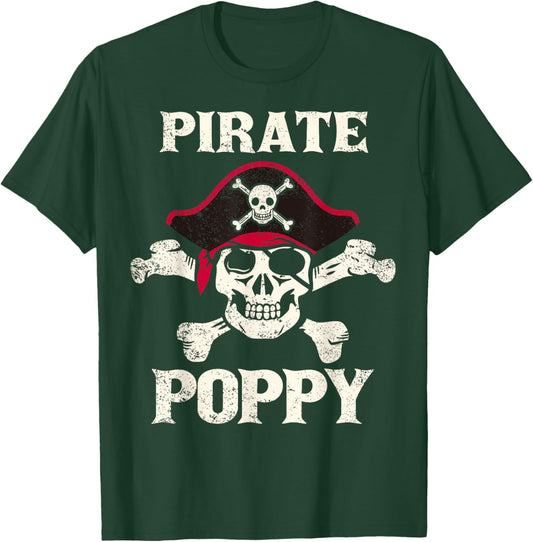 Pirate Poppy Skeleton Captain Funny Skull Pirate Poppy T-Shirt - T-Shirt | Forest