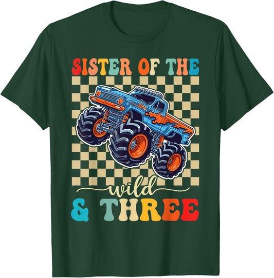 3rd Birthday Monster Truck Young Wild and Three 3 Year Old T-Shirt - T-Shirt | Forest