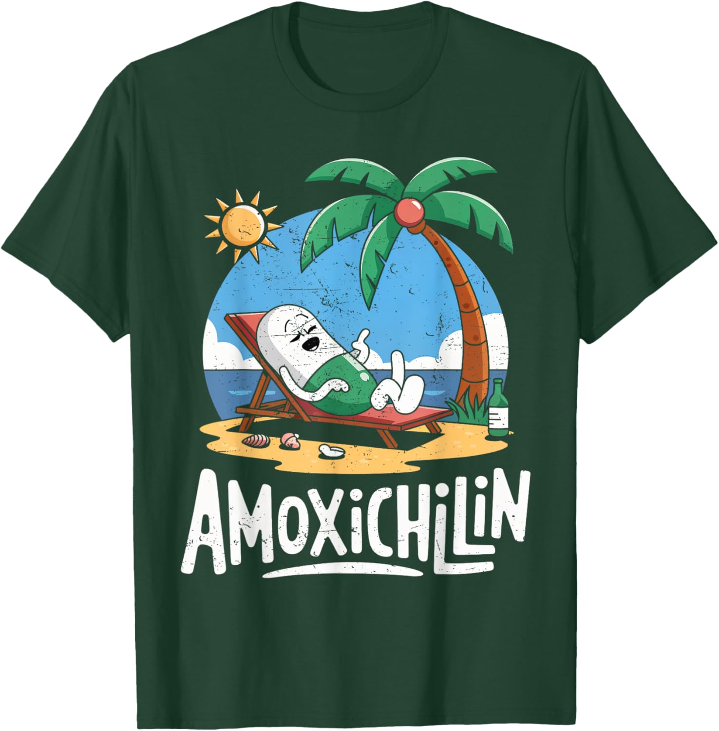 Amoxichillin Funny Pill Beach Vacation Pharmacy Technician T-Shirt - T-Shirt | Forest