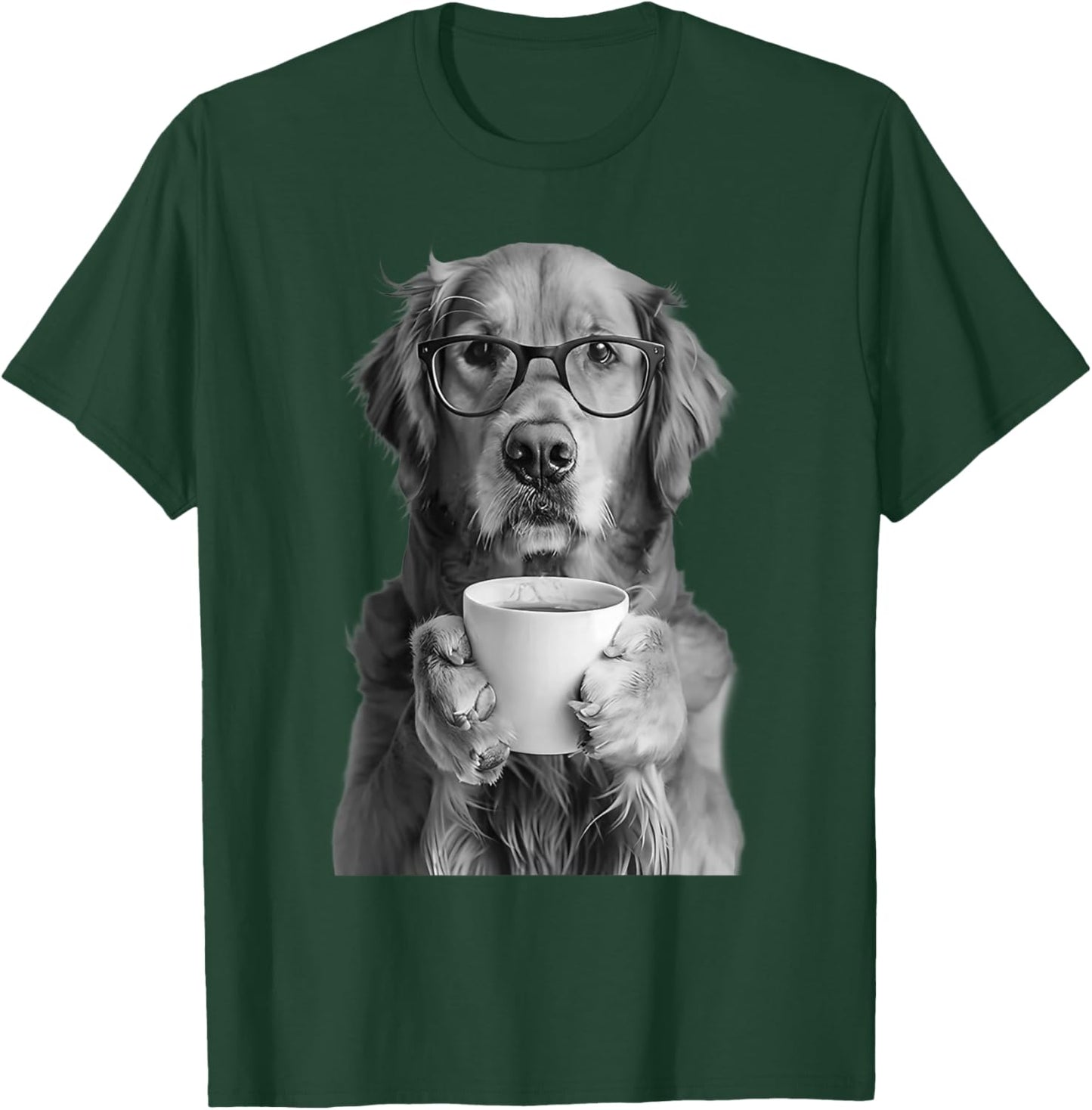 Golden Retriever Drinking Coffee with Glasses Funny Dog Meme T-Shirt - T-Shirt | Forest